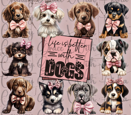 Life With Dogs 20oz Skinny Tumbler Sublimation Transfer Wrap