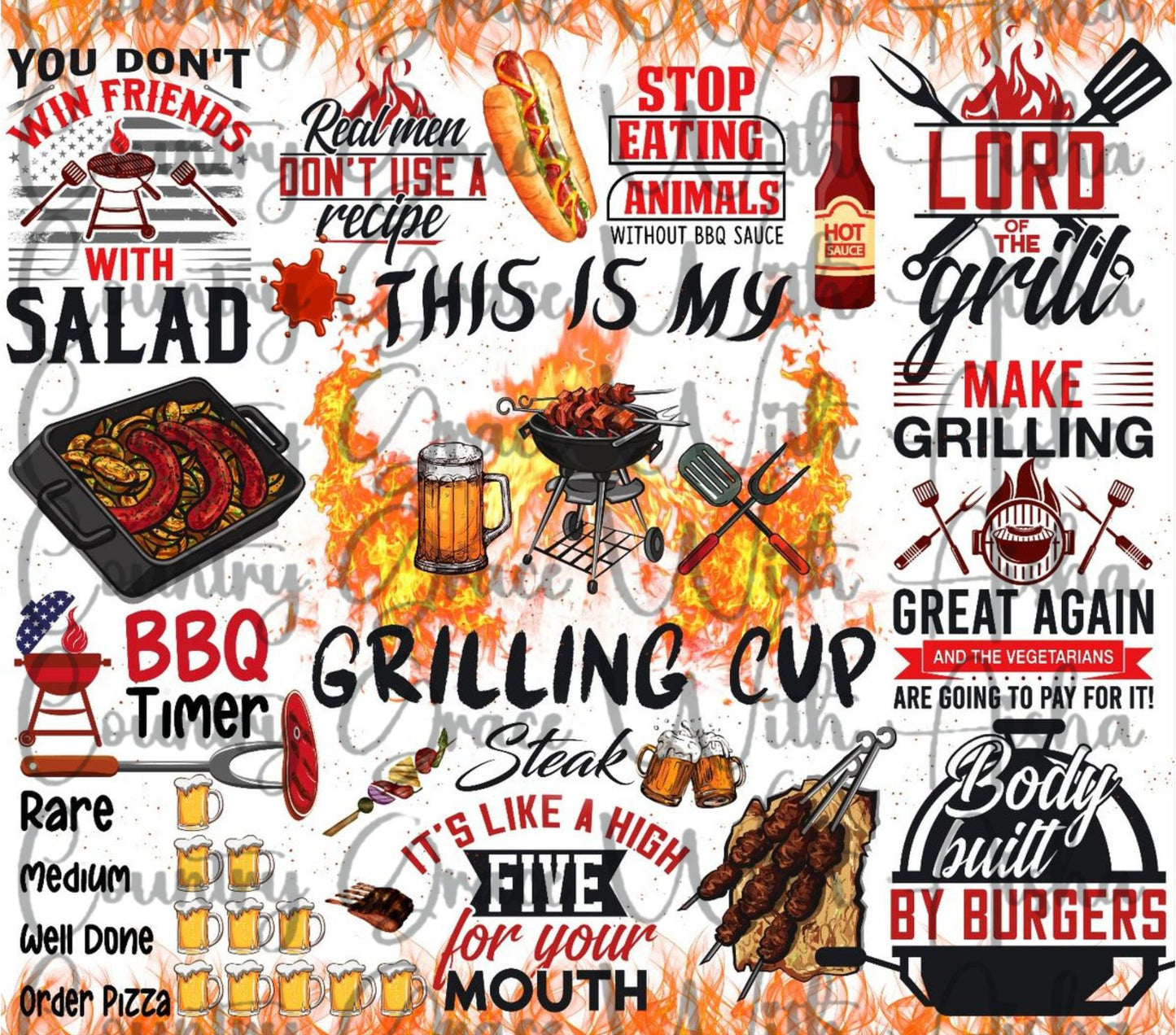 Grill Cup 20oz Skinny Tumbler Sublimation Transfer Wrap