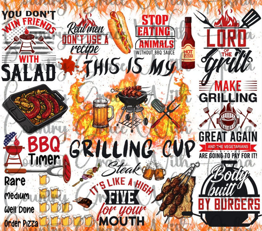 Grill Cup 20oz Skinny Tumbler Sublimation Transfer Wrap