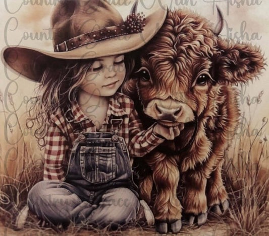 Girl and Baby Cow 20oz Skinny Tumbler Sublimation Transfer Wrap