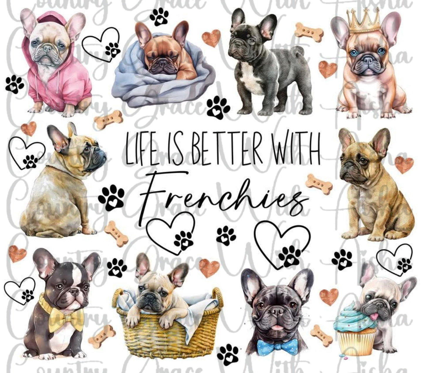 Frenchies 20oz Skinny Tumbler Sublimation Transfer Wrap