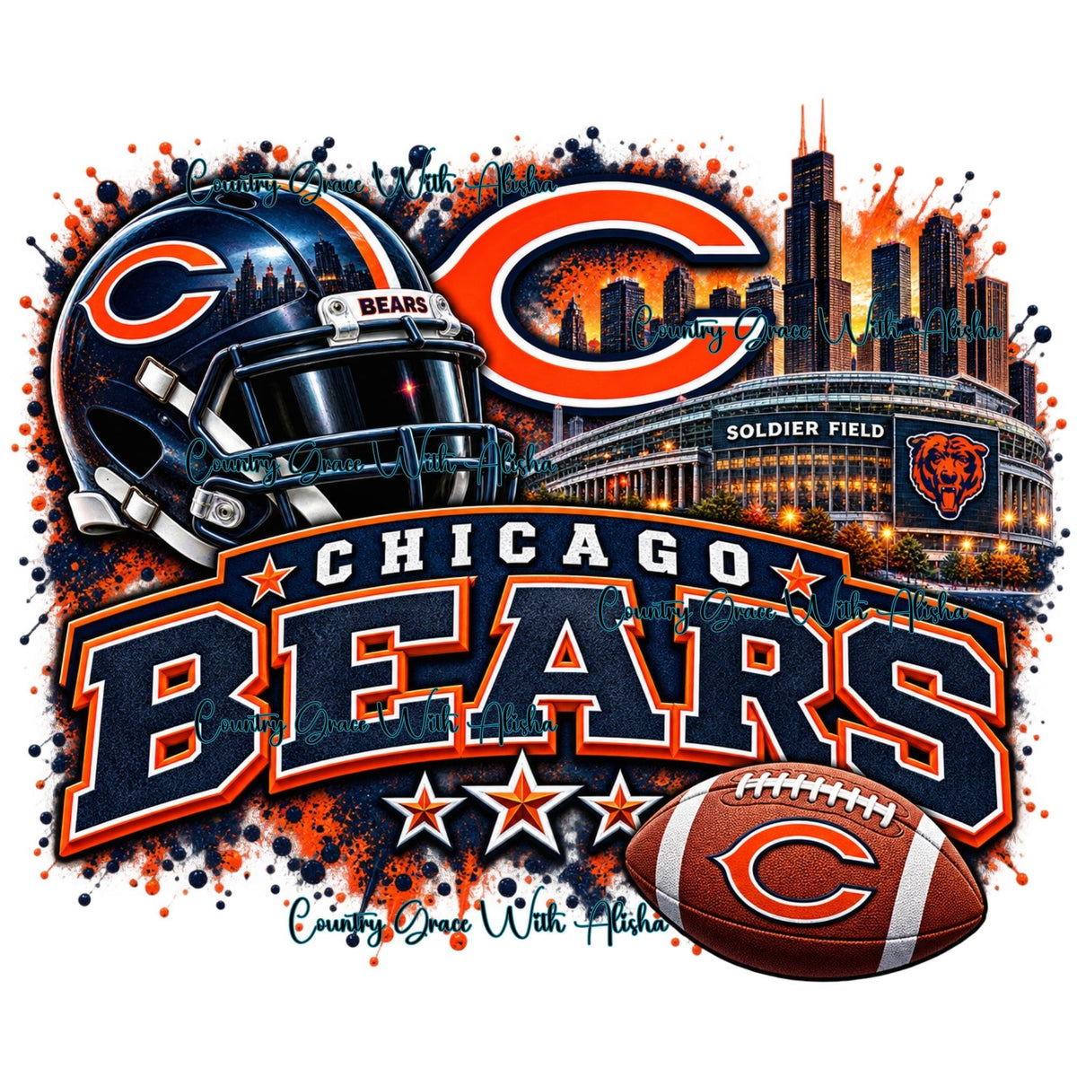 Sublimation Print Chicago Bears Football Ready to Press Paper Heat Transfer