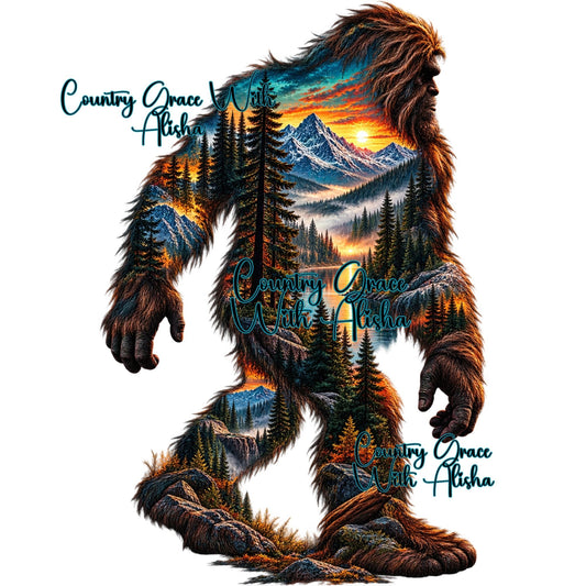 Bigfoot Sasquatch Mountain Ready to Press Sublimation Transfer