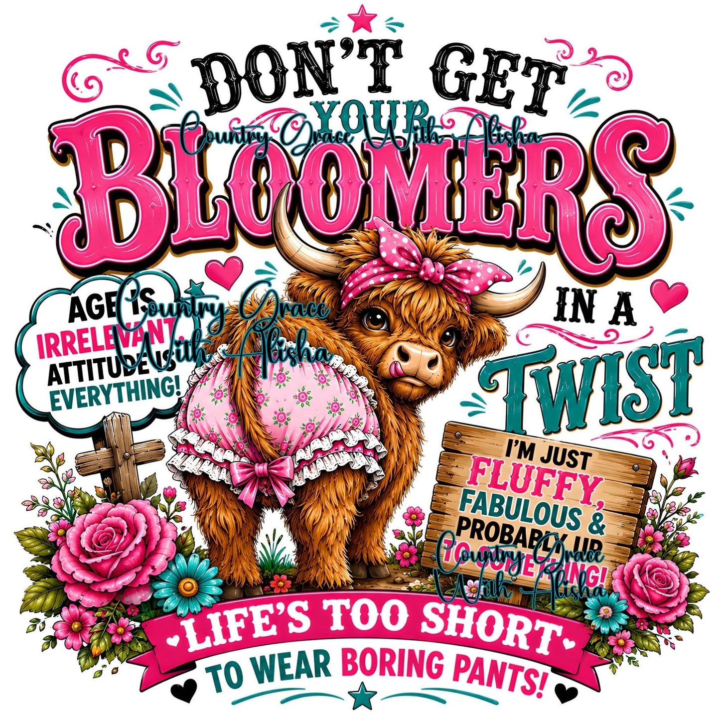 Highland Cow Bloomers Funny Ready to Press Sublimation Transfer