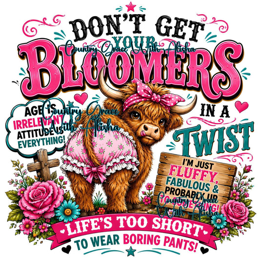 Highland Cow Bloomers Funny Ready to Press Sublimation Transfer