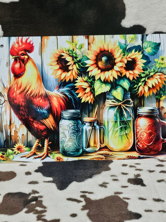 Rooster Chicken Farm Animal Sunflower Metal Sign