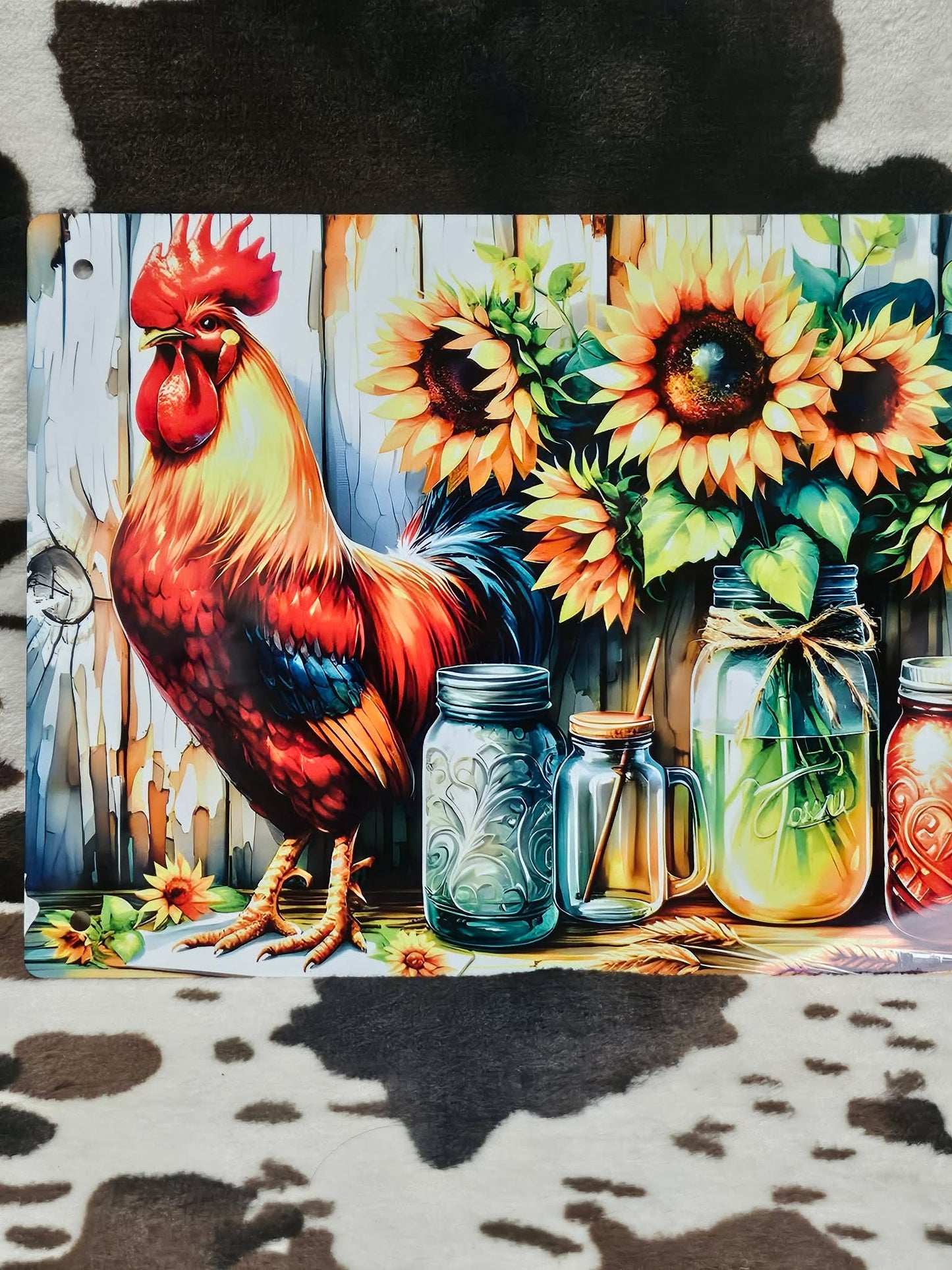 Rooster Chicken Farm Animal Sunflower Metal Sign