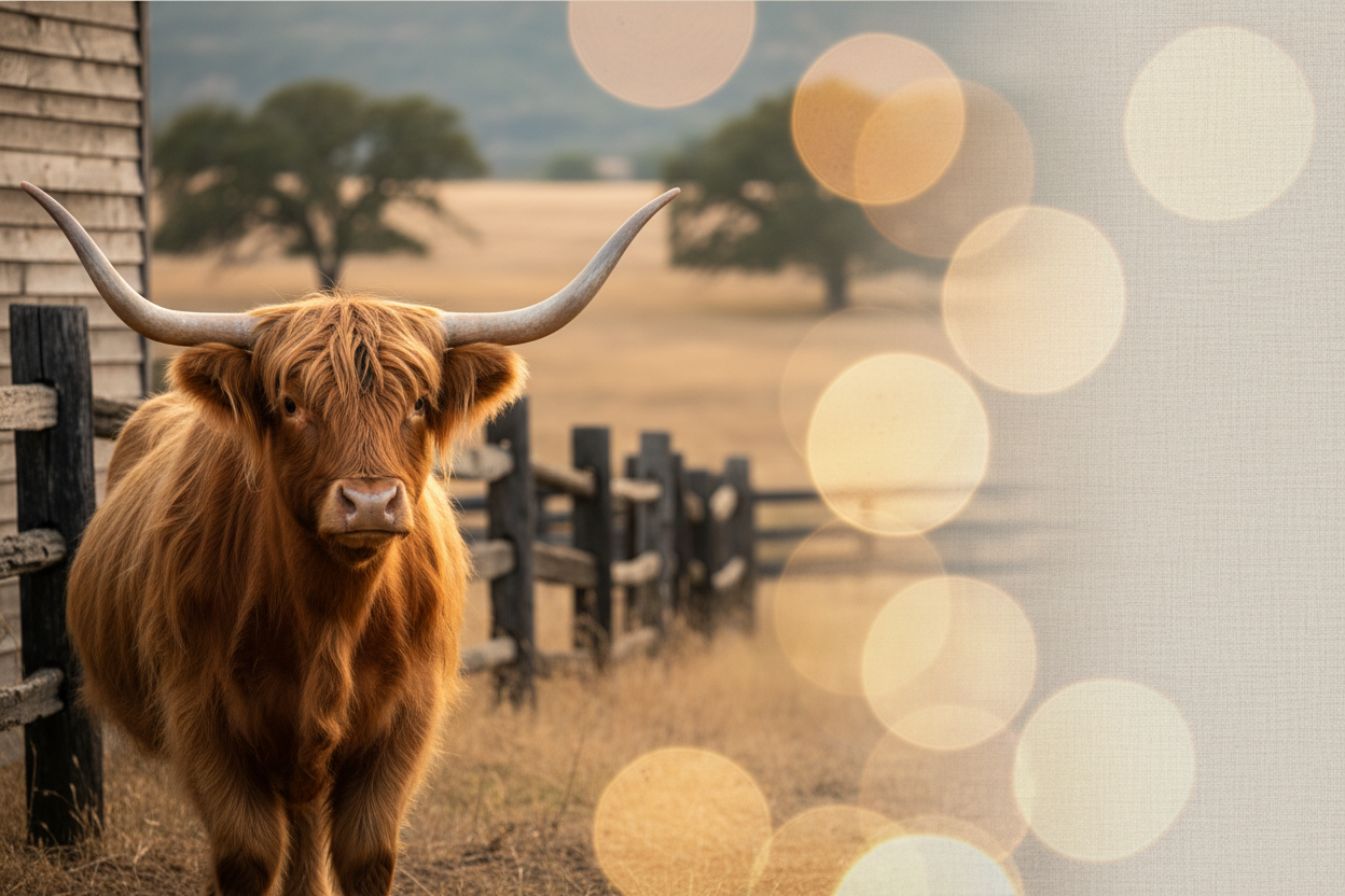 Western background with highland cow