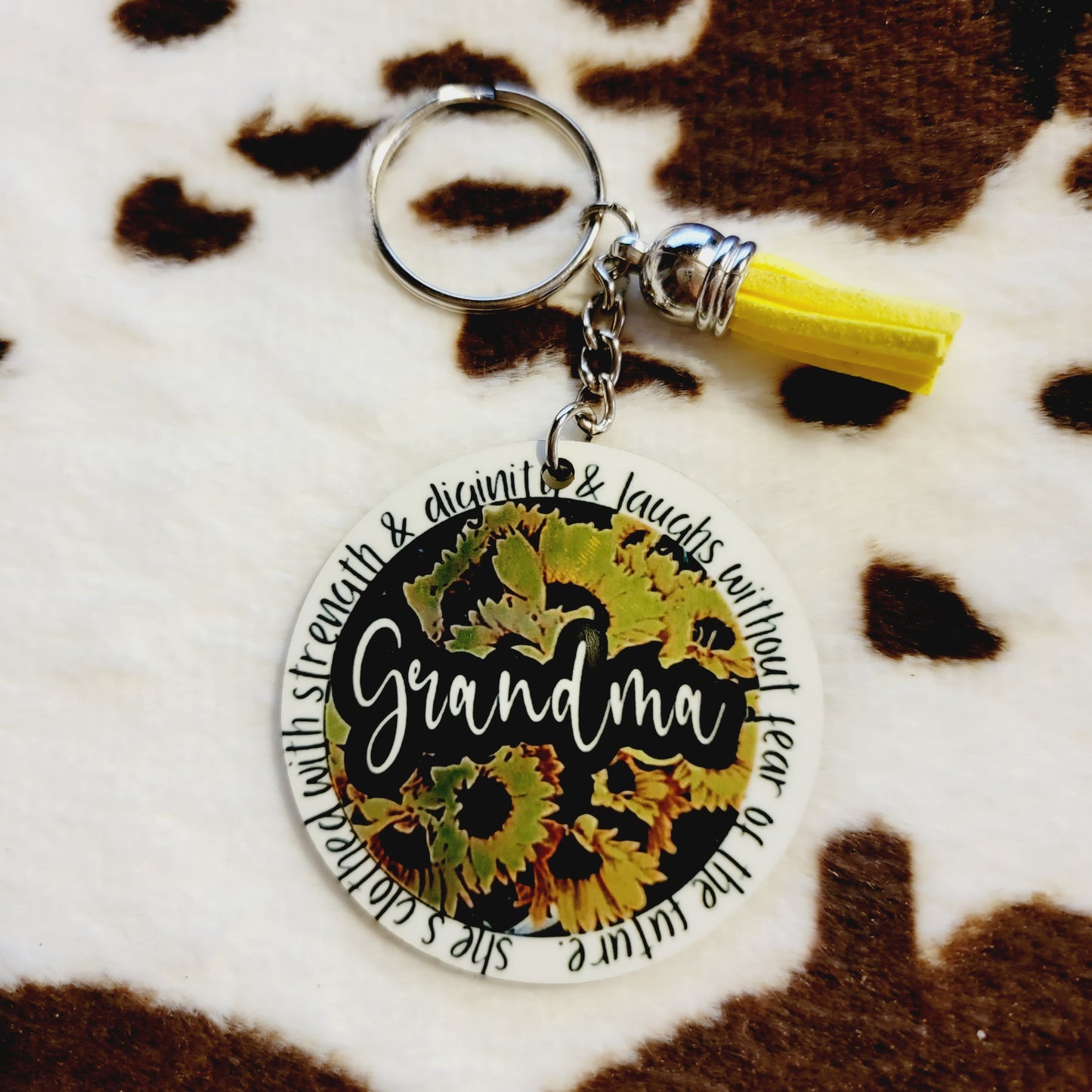 Grandma Sunflower Tassel Keychain