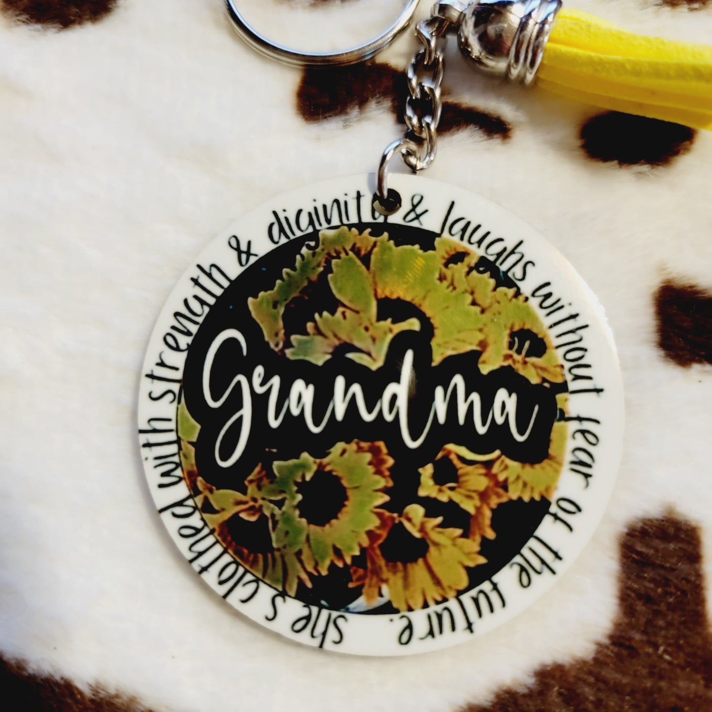 Grandma Sunflower Tassel Keychain