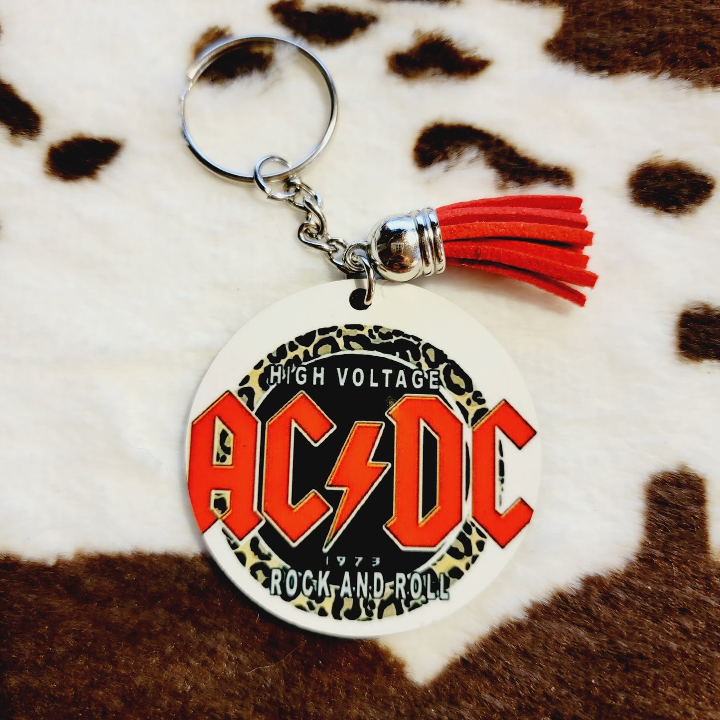AC/DC High Voltage Leopard Tassel Keychain