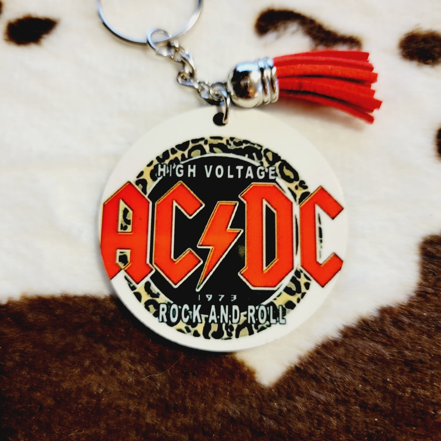 AC/DC High Voltage Leopard Tassel Keychain