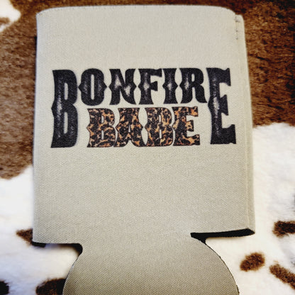 Bonfire Babe Leopard Can Cooler Koozie