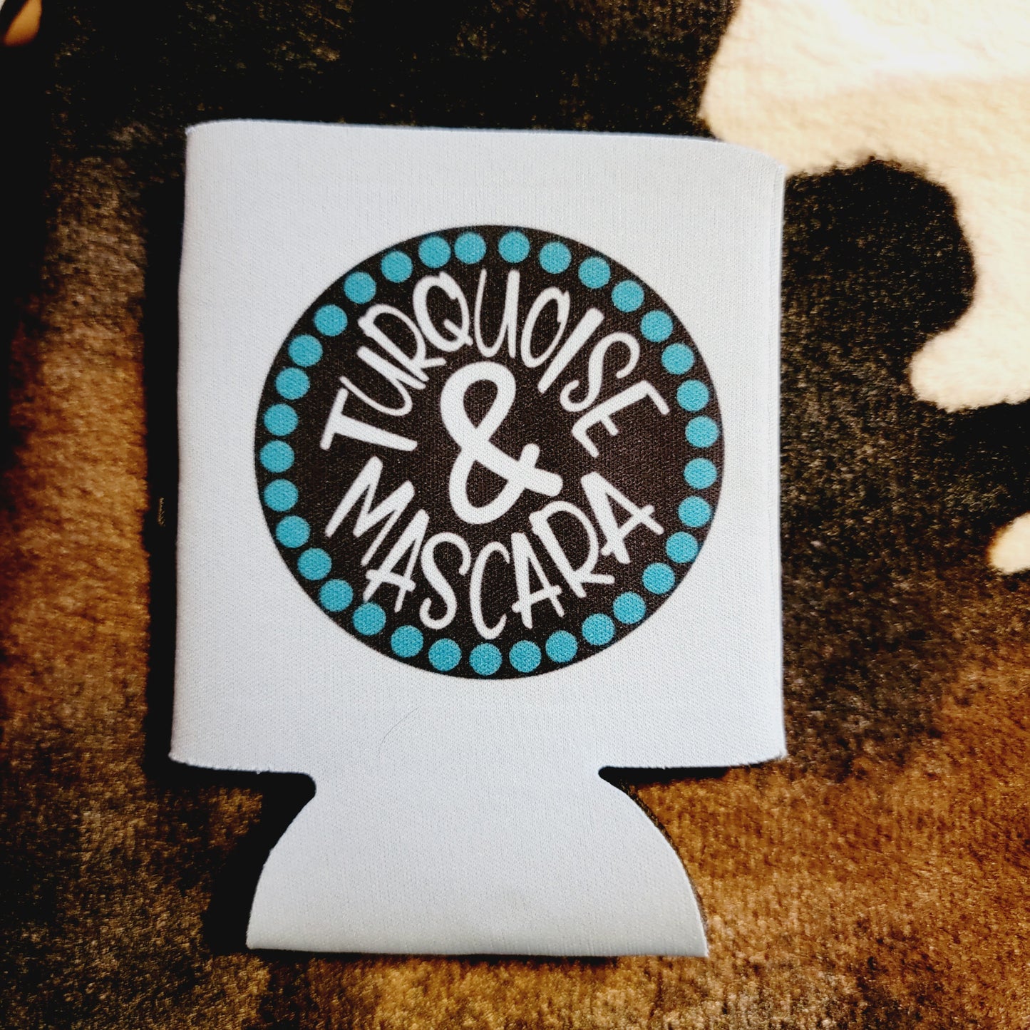 Turquoise and Mascara Can Cooler Koozie