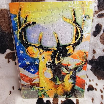 American Flag Deer 120 Piece Handmade Jigsaw Puzzle