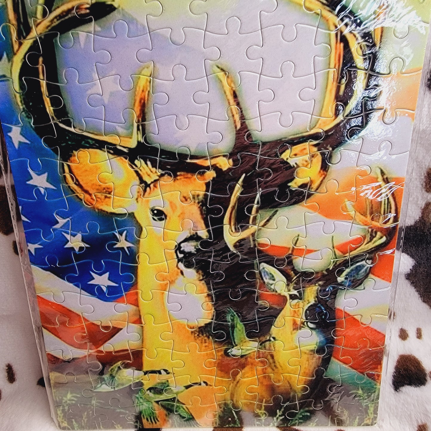 American Flag Deer 120 Piece Handmade Jigsaw Puzzle