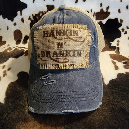 Hankin And Drinkin Blue Criss Cross Ponytail Patch Hat