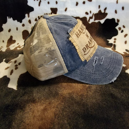 Hankin And Drinkin Blue Criss Cross Ponytail Patch Hat