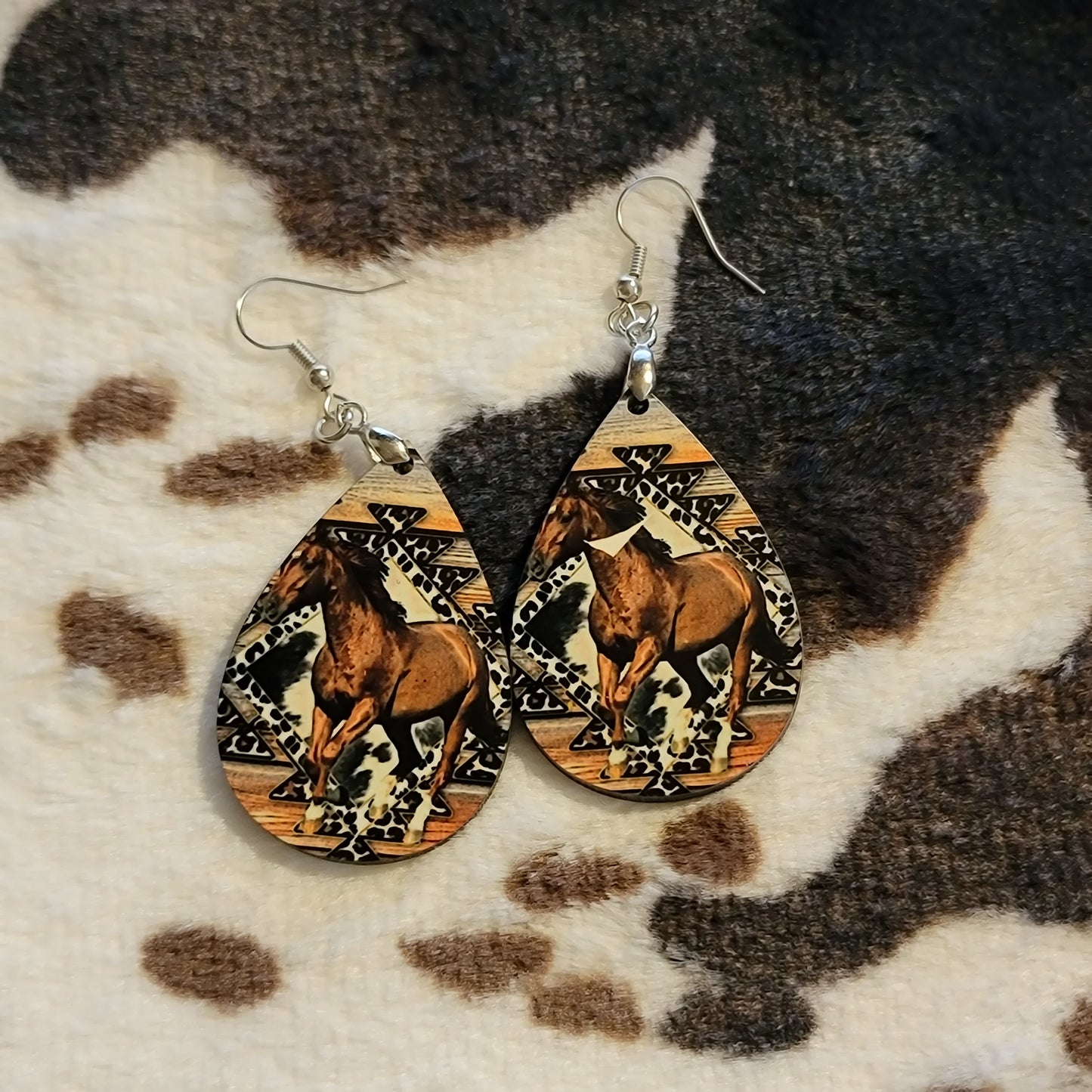 Horse Western Aztec Teardrop Dangle Earrings