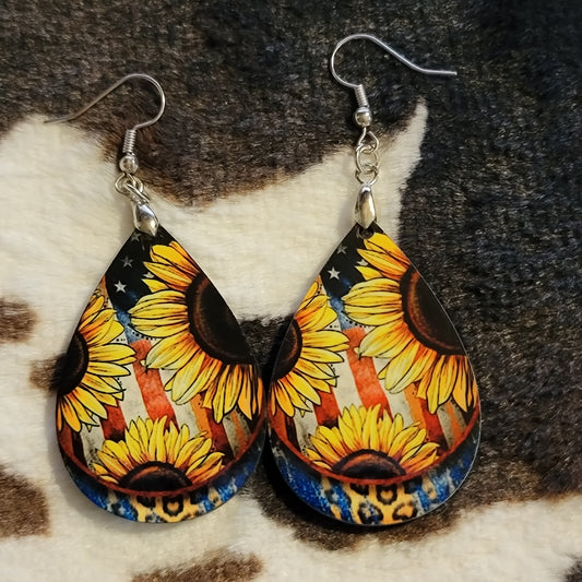 Sunflower Flag Teardrop Dangle Earrings