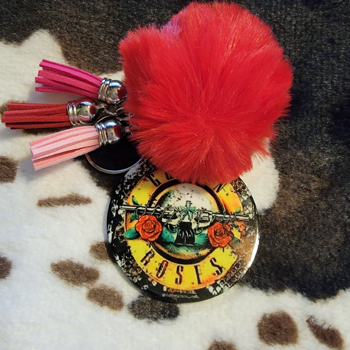 Guns and Roses Pom Pom Keychain