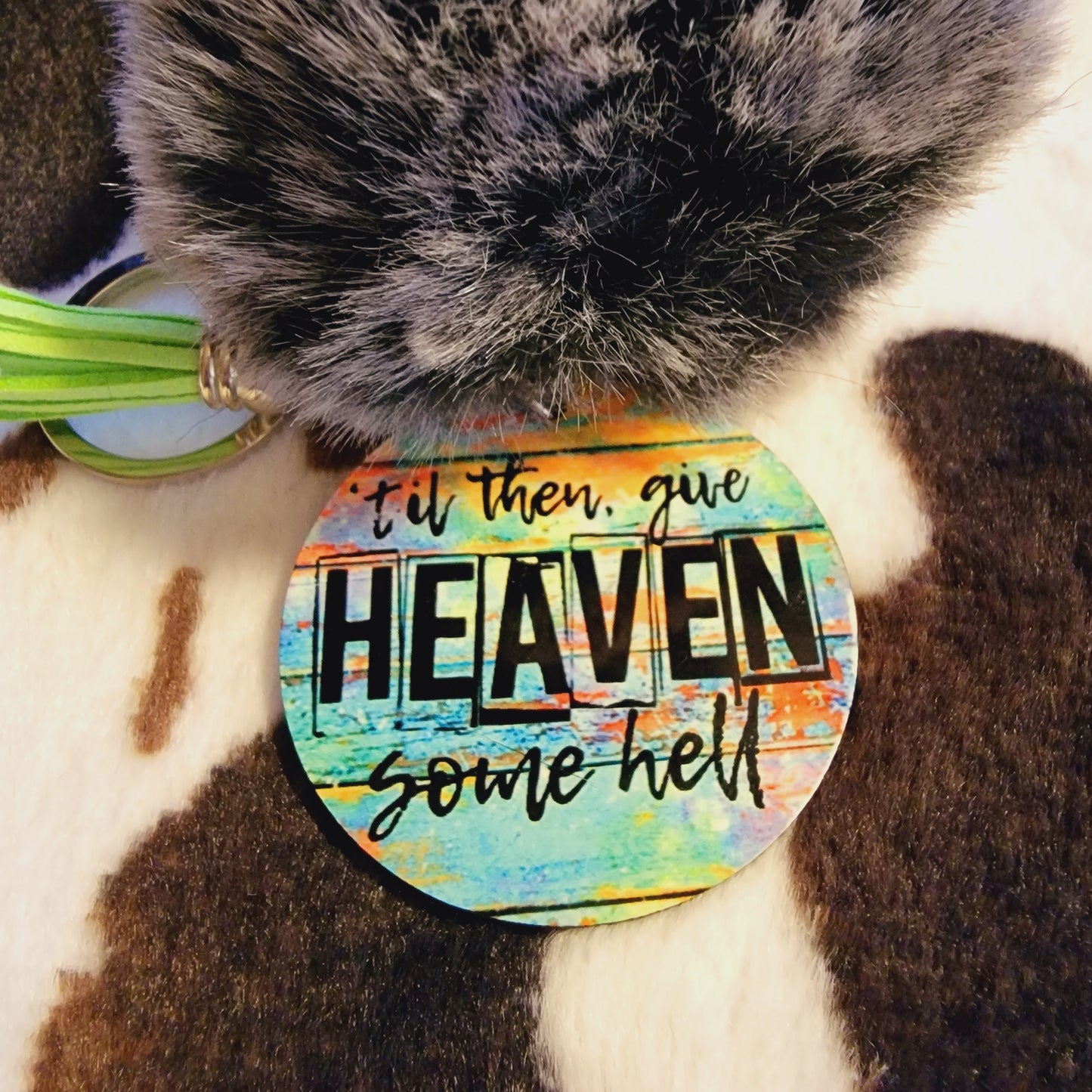 Give Heaven Some Hell Pom Pom Keychain