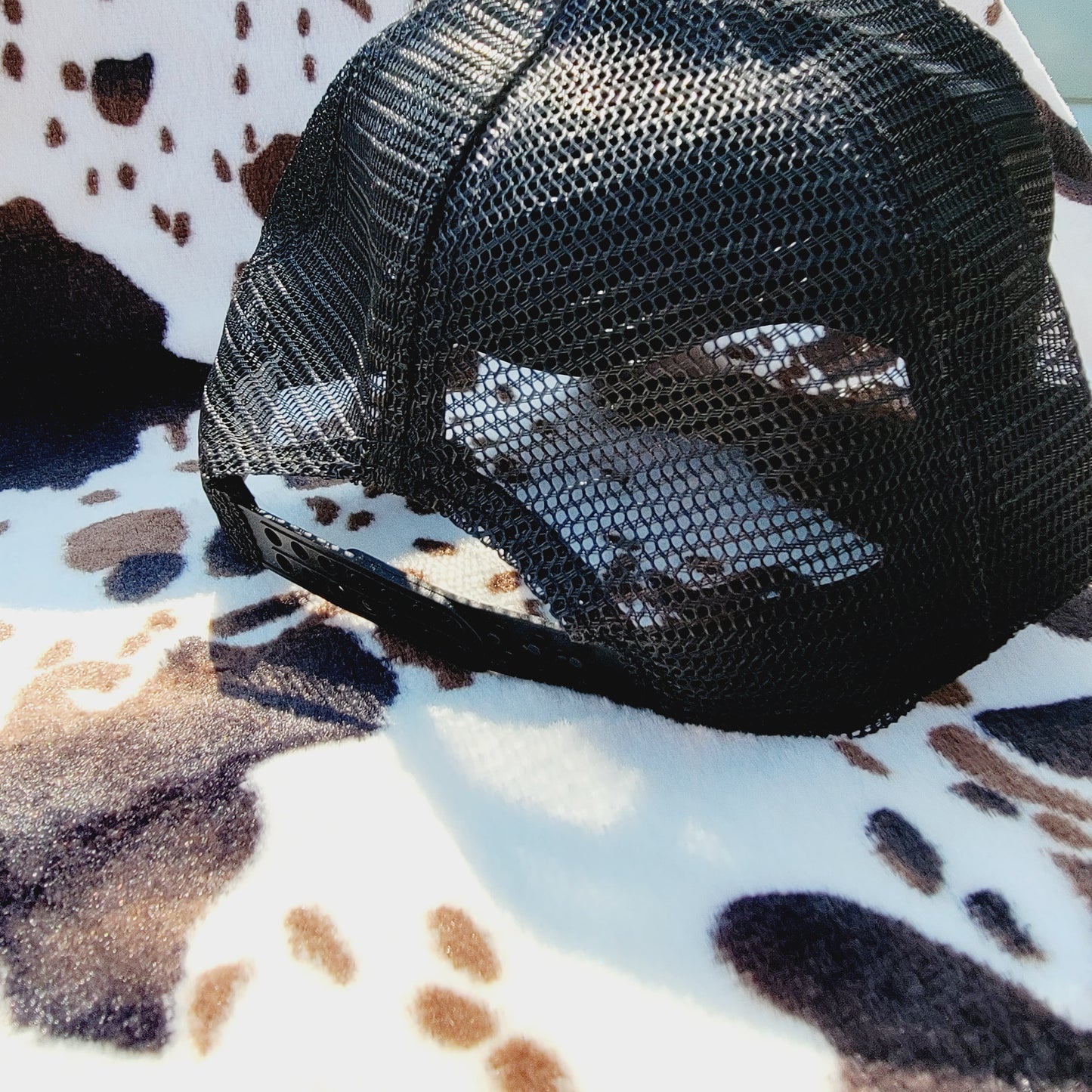 Leopard Ariat Black Distressed Handmade Patch Trucker Hat