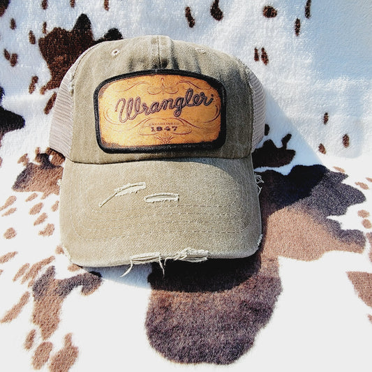 Wrangler Distressed Patch Ponytail Hat