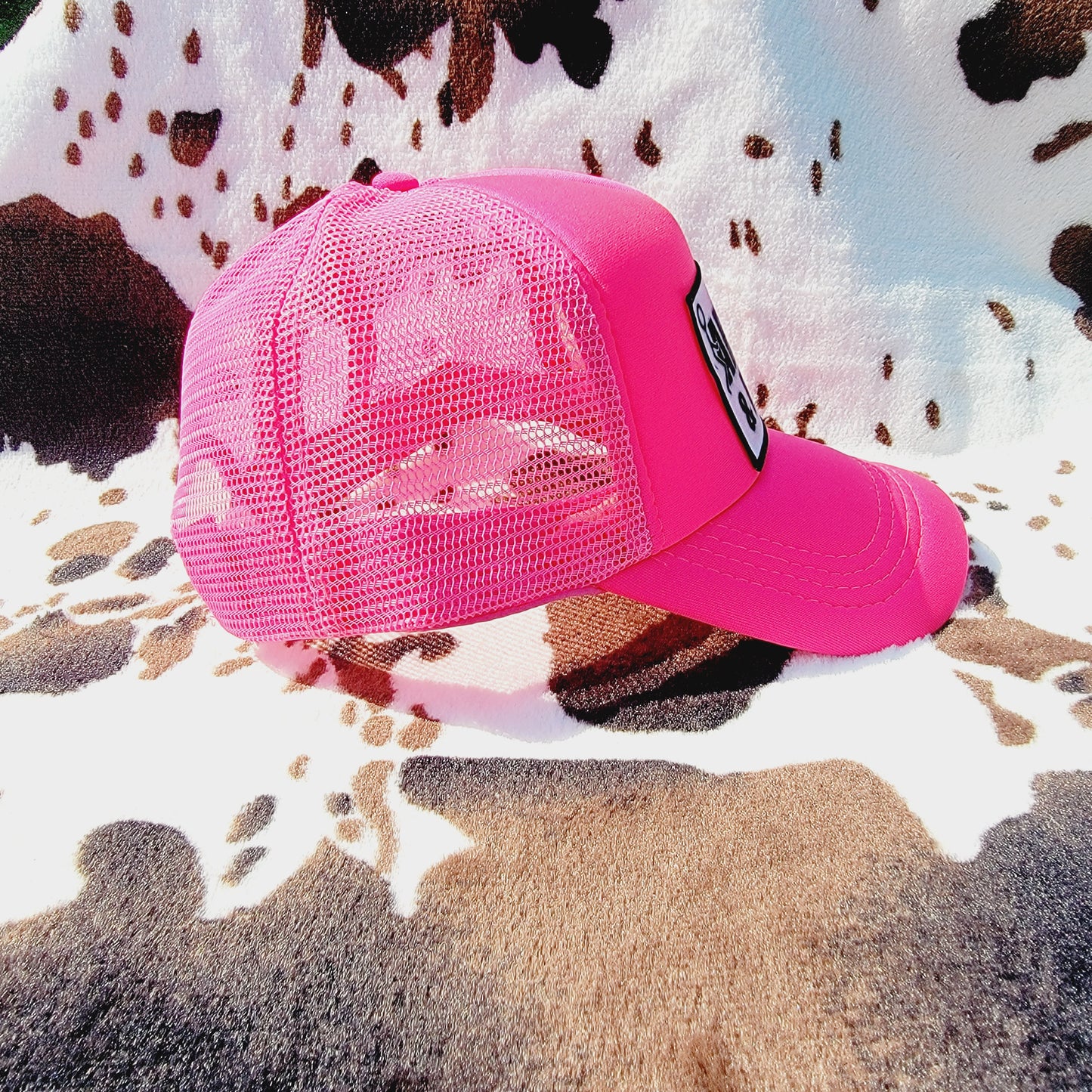 Find Out Neon Pink Handmade Patch Trucker Hat