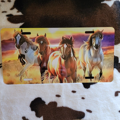 Horses Sunset Custom Handmade Car Tag License Plate