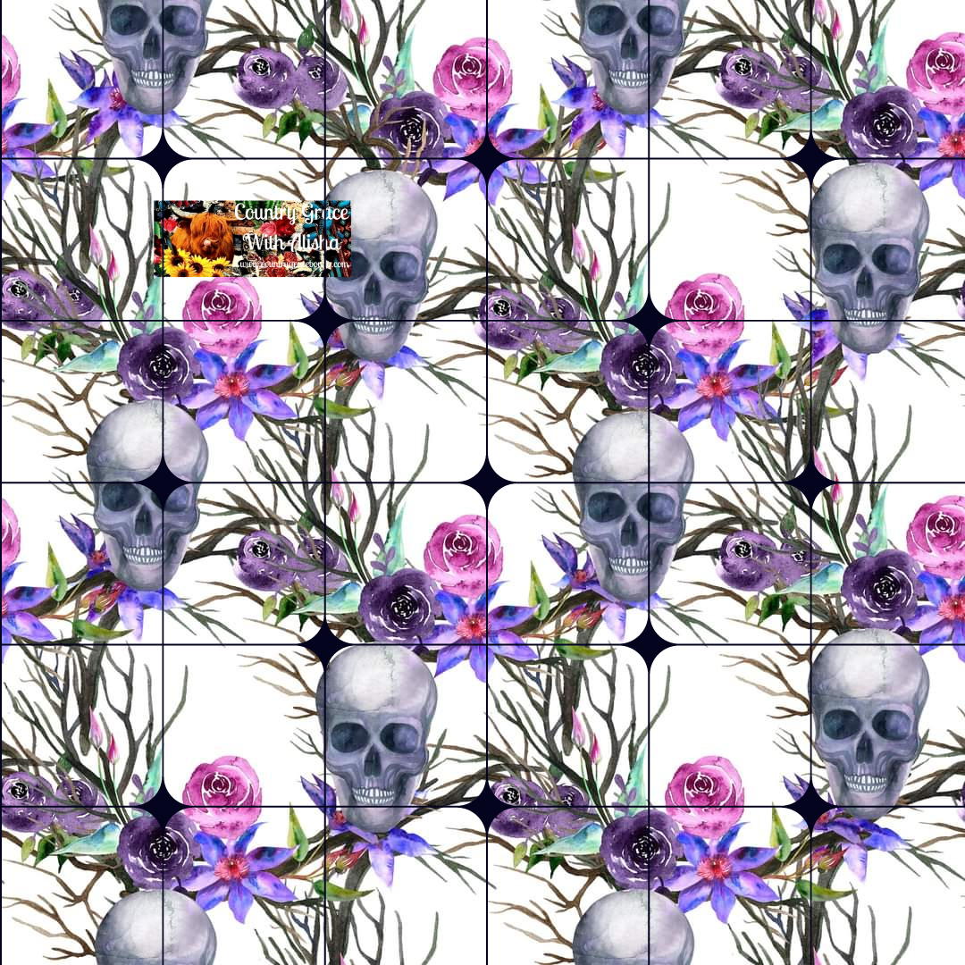 Floral Skulls Full Page Ready to Press Sublimation Transfer