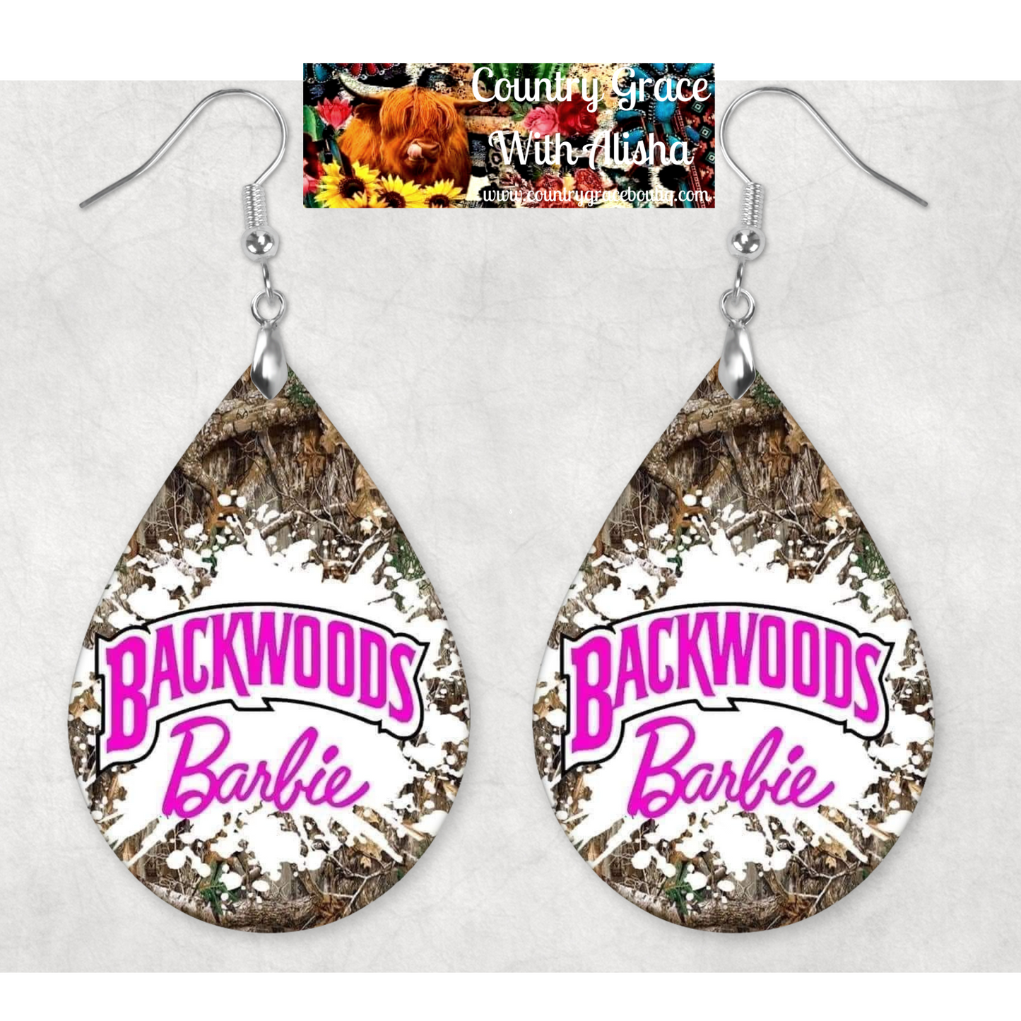 Backwoods Barbie Camo Teardrop Dangle Custom Earrings
