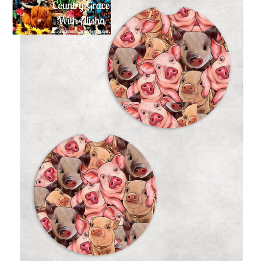 Pigs Western Neoprene Car Coasters