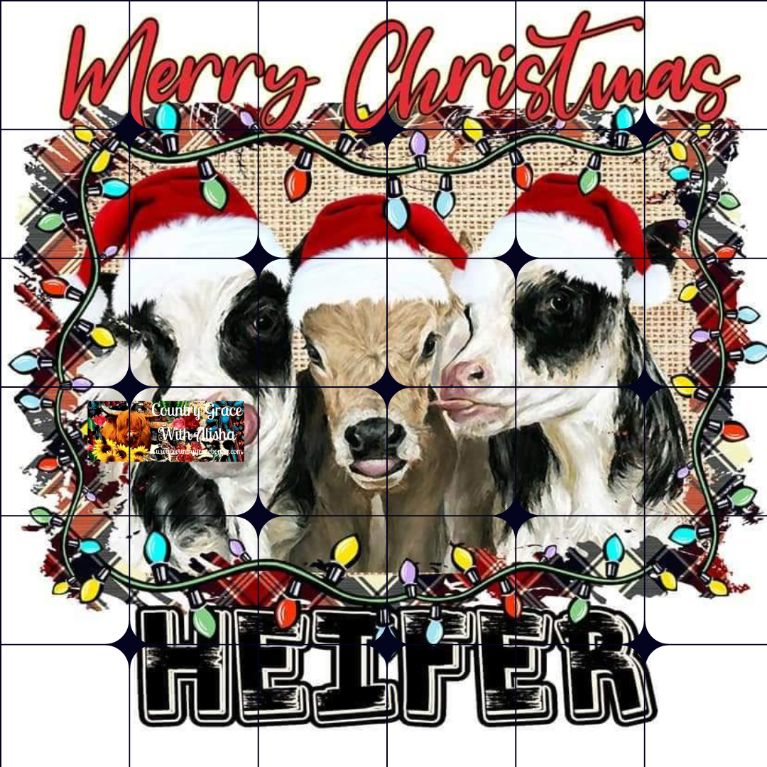 Merry Christmas Heifer Cow Ready to Press Sublimation Transfer
