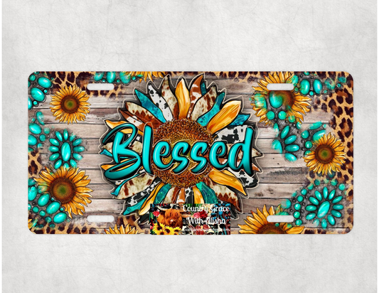 Sunflower Blessed Custom Handmade Car Tag License Plate