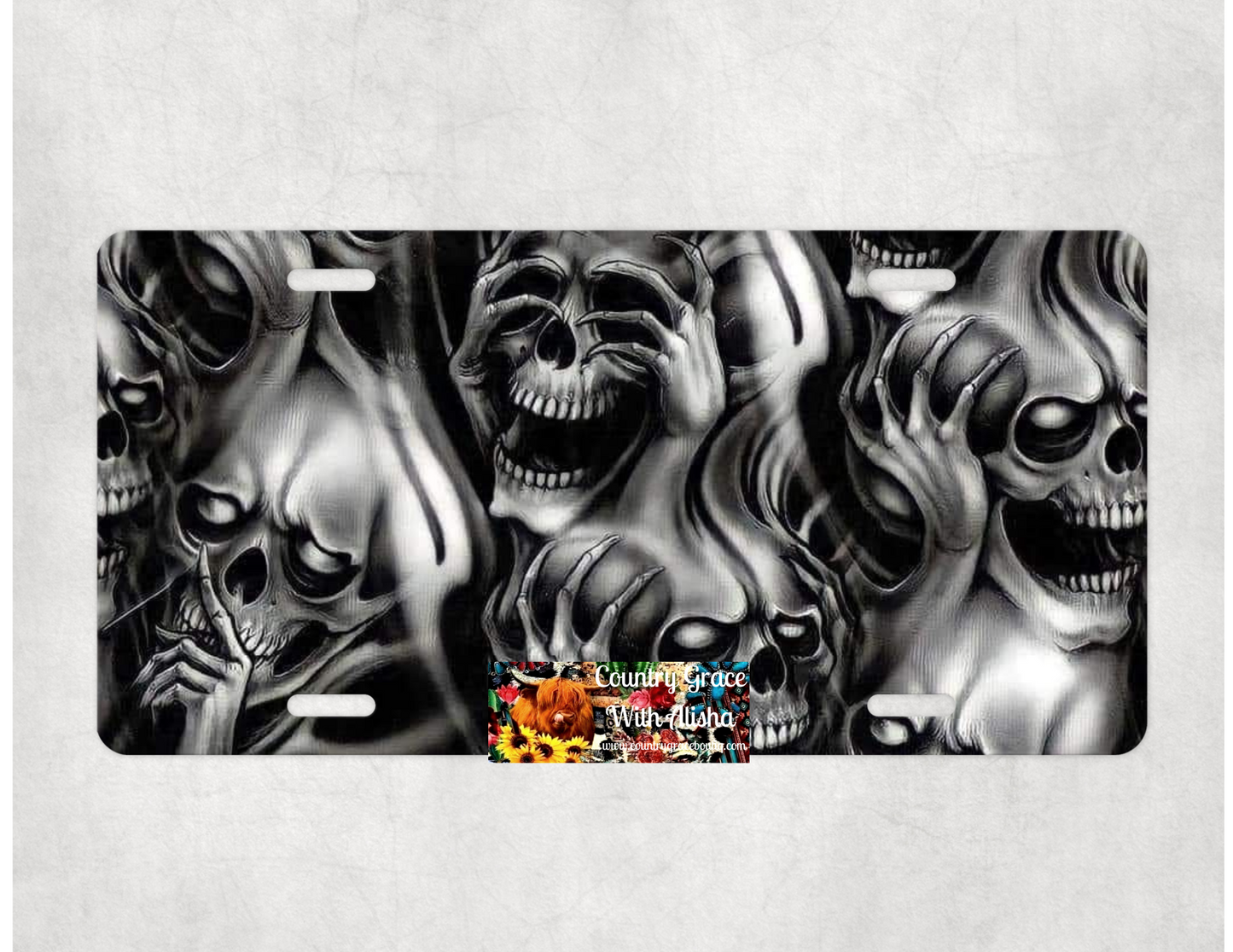 Skulls Black Custom Handmade Car Tag License Plate