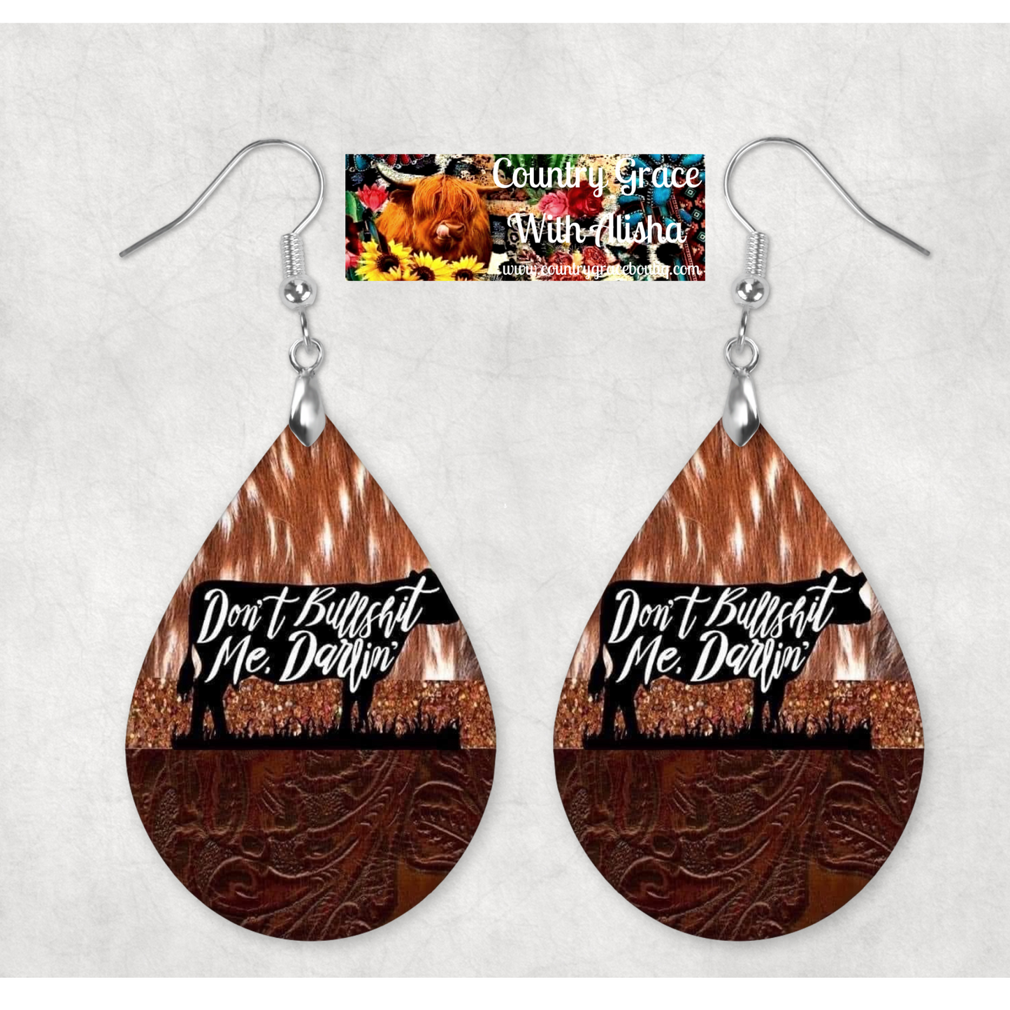 Western Cow Print Teardrop Dangle Custom Earrings