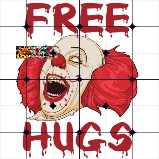 Free Hugs Clown Ready to Press Sublimation Transfer