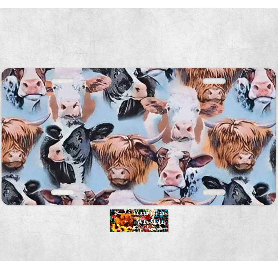 Cows Blue Custom Handmade Car Tag License Plate