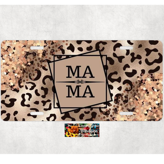 Mama Animal Print Custom Handmade Car Tag License Plate