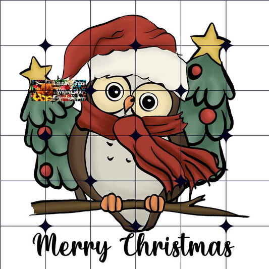 Owl Merry Christmas Ready to Press Sublimation Transfer