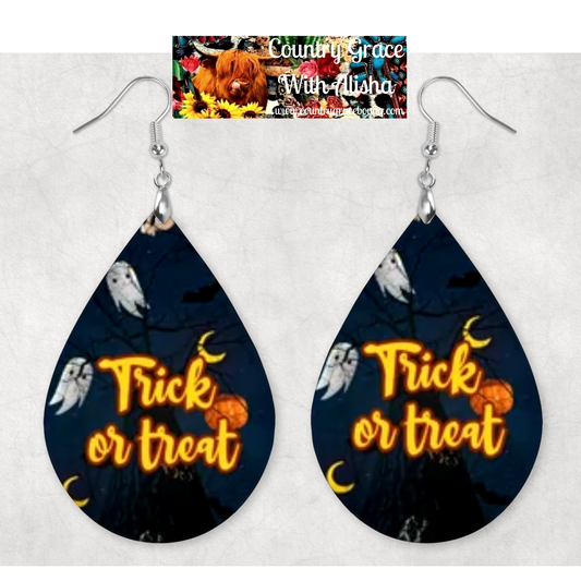 Trick Or Treat Halloween Teardrop Dangle Custom Earrings