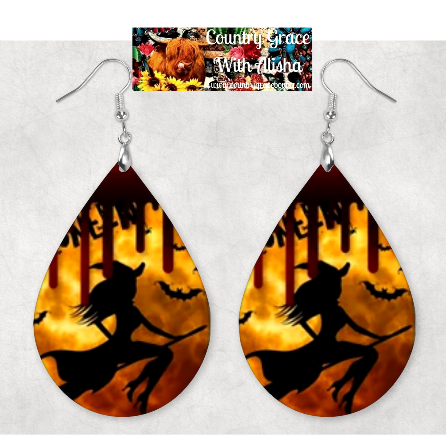 Witch Halloween Teardrop Dangle Custom Earrings