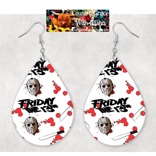 Friday 13th Halloween Teardrop Dangle Custom Earrings