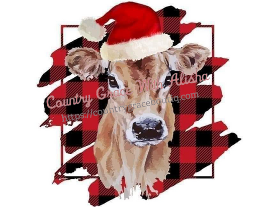 Buffalo Plaid Cow Christmas Ready To Press Sublimation Transfer