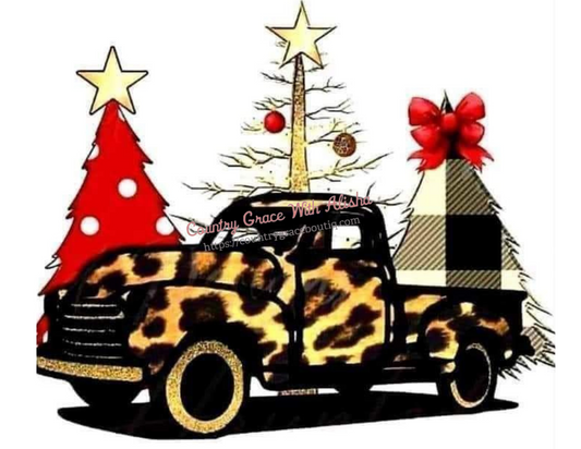 Leopard Truck Christmas Ready To Press Sublimation Transfer