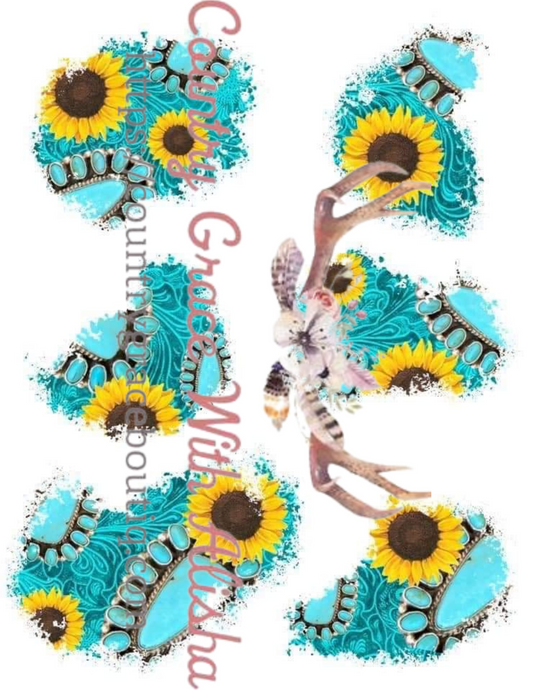 Turquoise Sunflower Patch Ready To Press Sublimation Transfer