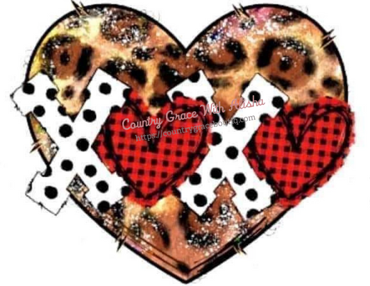 Valentines Day XOXO Leopard Heart Ready To Press Sublimation Transfer