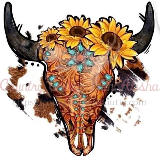 Sunflower Bull Skull Ready To Press Sublimation Transfer