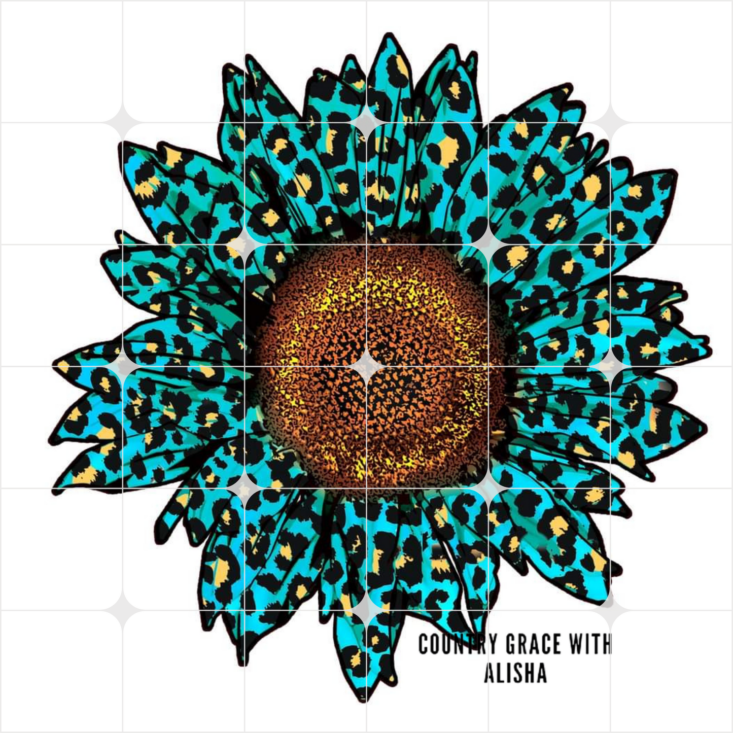 Teal Leopard Sunflower Ready to Press Sublimation Transfer